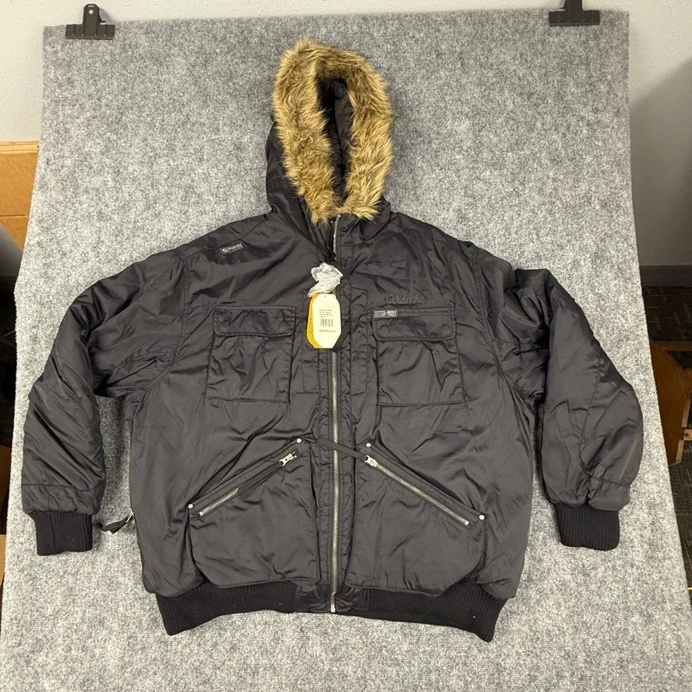 VTG Akademiks Mens Black Quilted Reversible Hooded Winter Puffer Jacket Fur Trim
